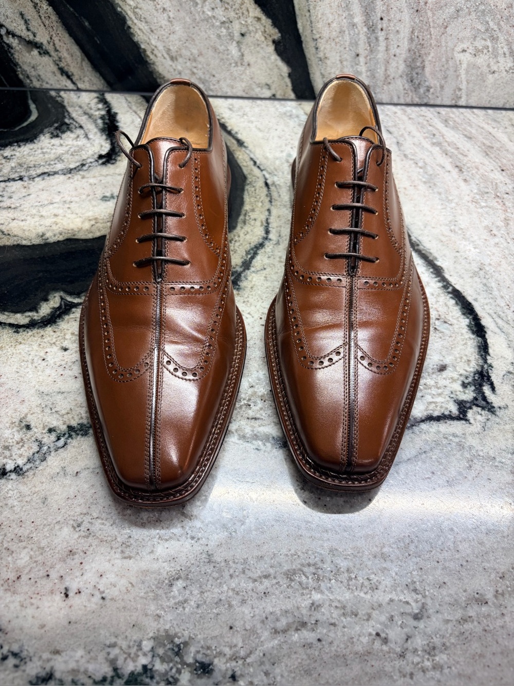 a.testoni Black Label 8G Bologna Construction Brown Split Toe Brogue Italy